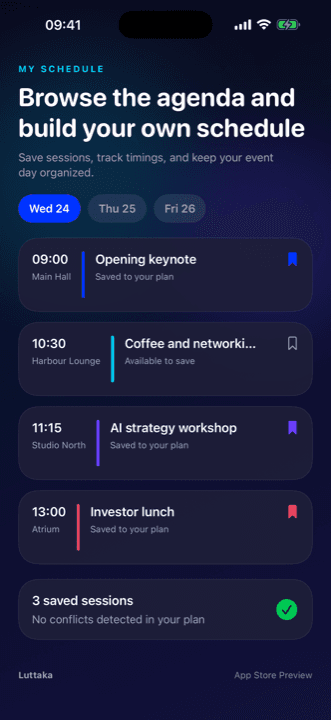 Luttaka iPhone app schedule screen